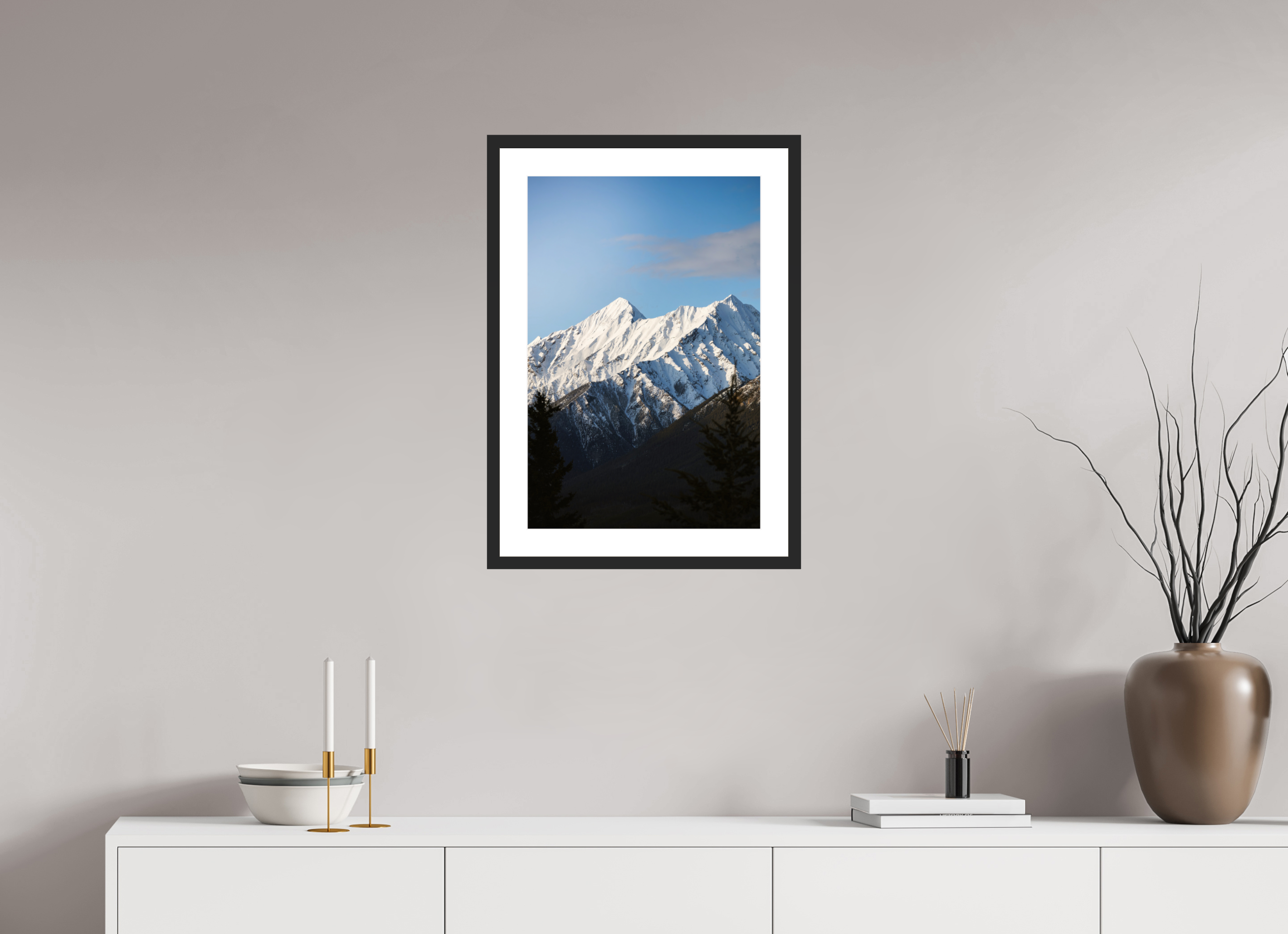 16 x 24″, Photo Print With Frame Snowy Mountain